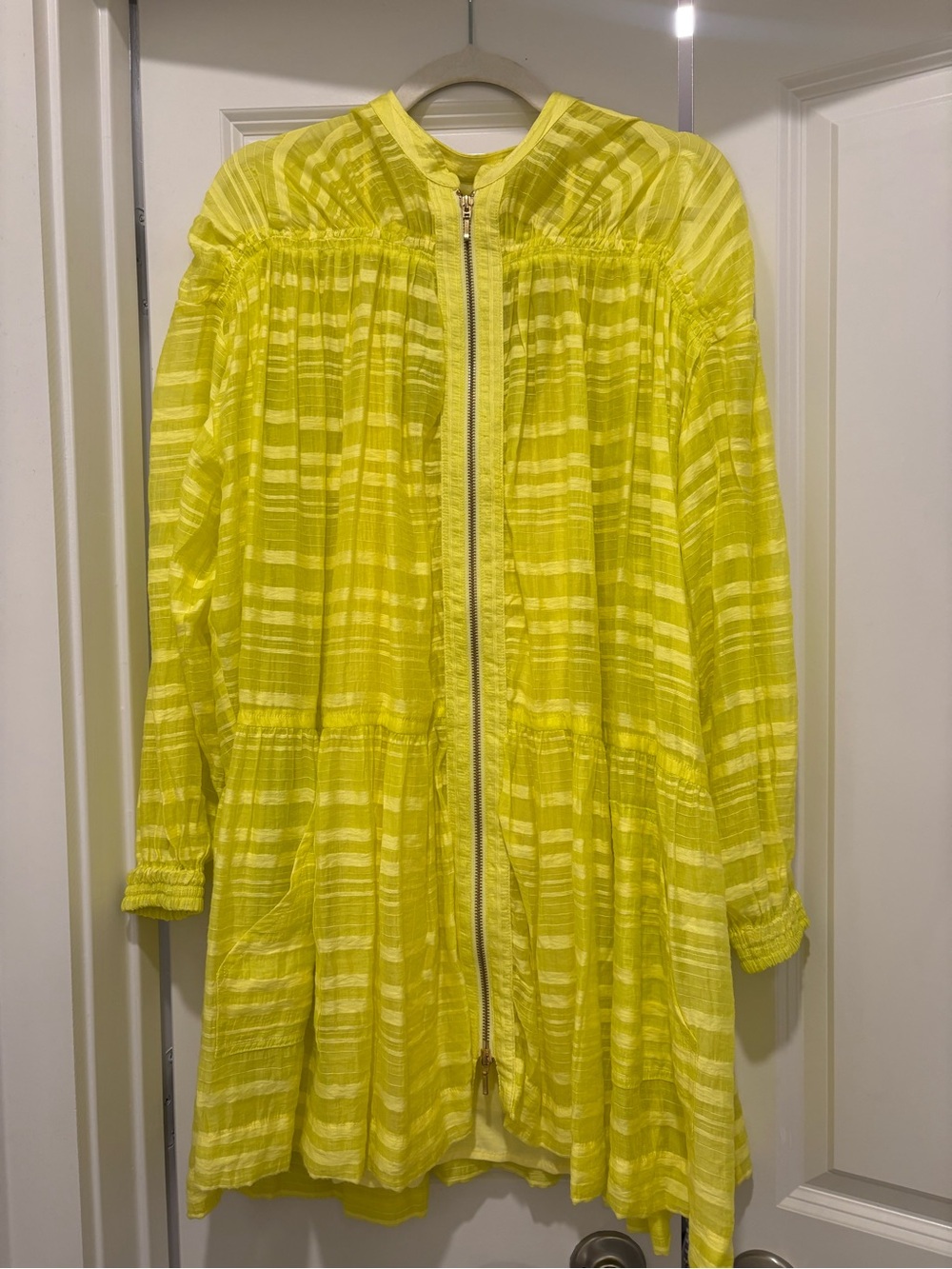 Anthropologie neon yellow zip up dress